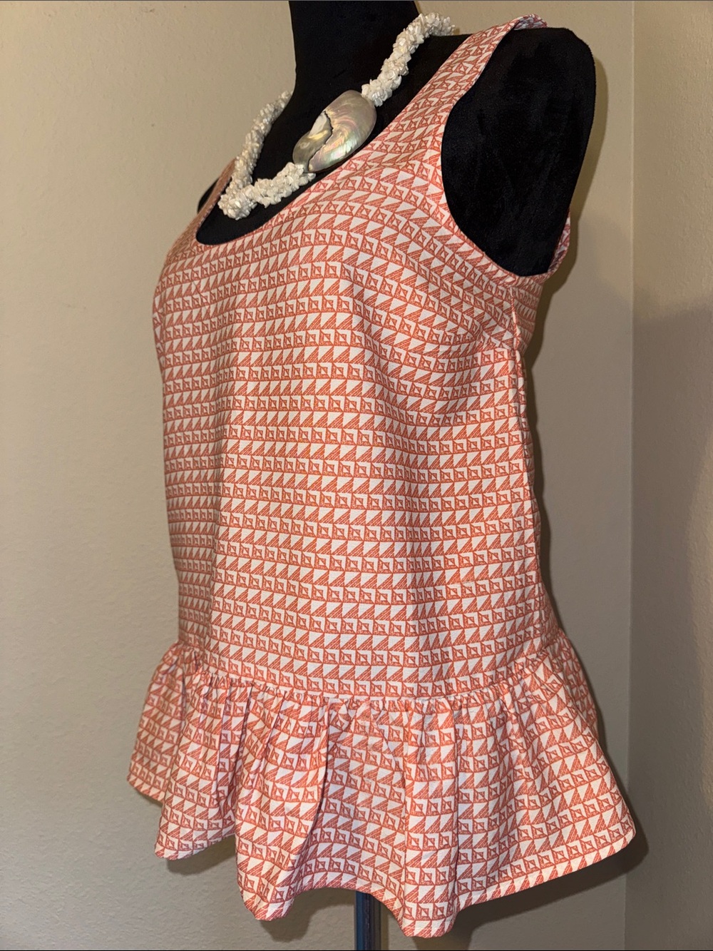 🍑O'Neill Peach/White Printed Ruffle Hem Tank Top